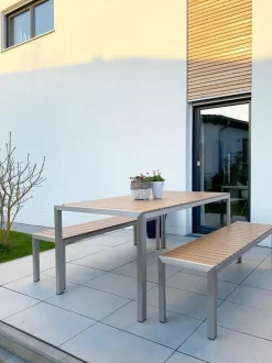 Set da pranzo da giardino con panche 6 posti NARDO Marrone