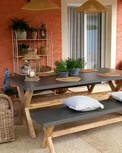 Set da pranzo da giardino con panche 6 posti OLBIA Cemento Grigio