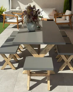 Set da pranzo da giardino con panche 6 posti OLBIA Cemento Grigio