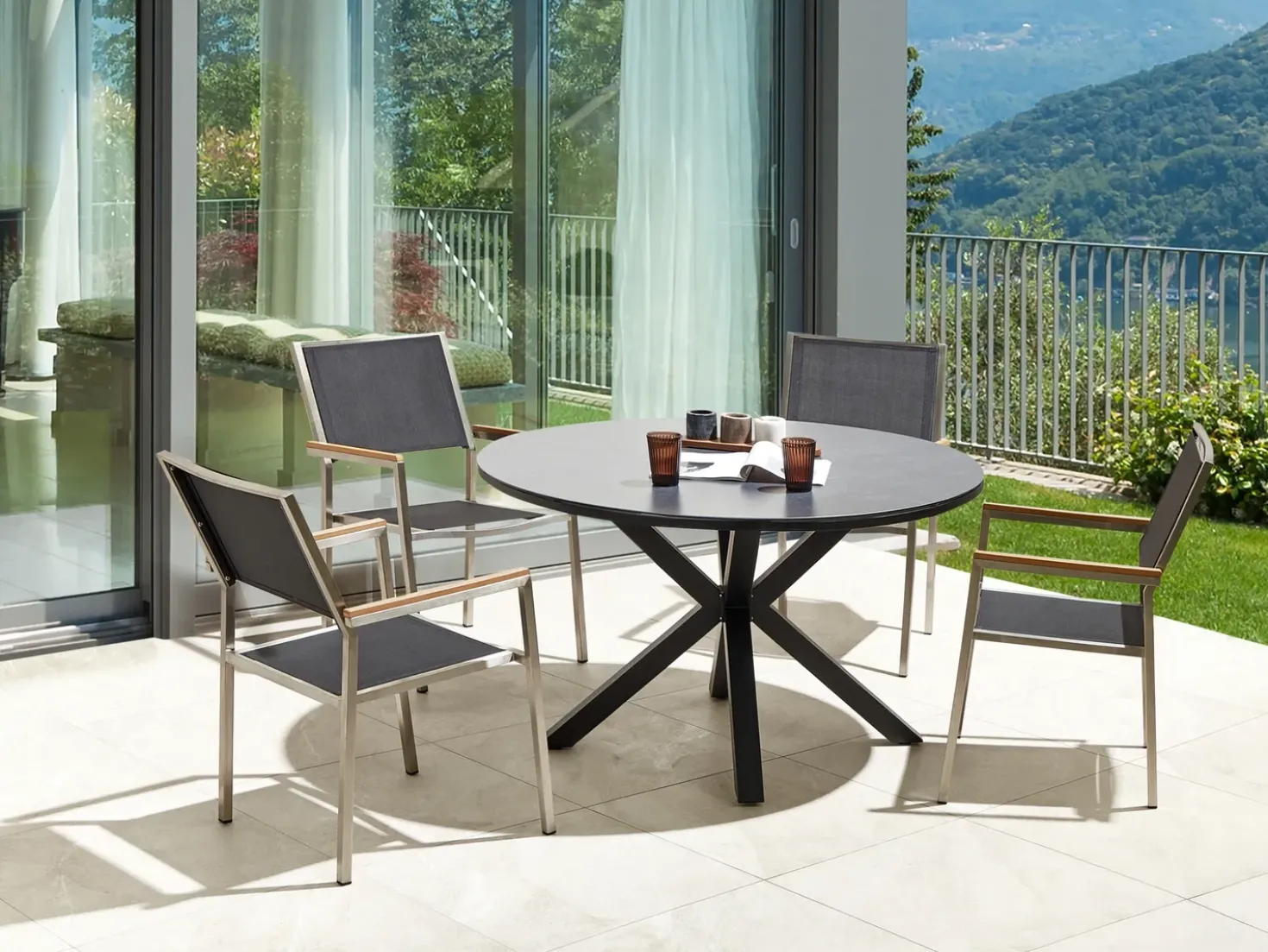 Set da pranzo da giardino 4 posti MALETTO/GROSSETO Metallo Effetto marmo Grigio