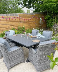 Set da pranzo da giardino 6 posti CASCAIS con cuscini Rattan sintetico (PE) Grigio