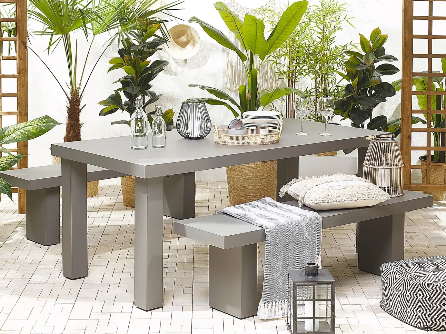Set da pranzo da giardino con panche 4 posti TARANTO Cemento Grigio
