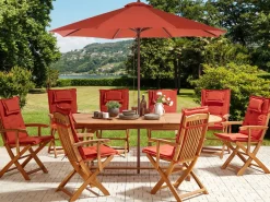 Set da pranzo da giardino 8 posti MAUI II con Ombrellone Legno d'acacia Rosso scuro