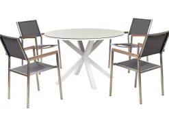 Set da pranzo da giardino 4 posti MALETTO/GROSSETO Metallo Effetto marmo Grigio/Beige