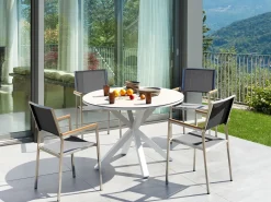 Set da pranzo da giardino 4 posti MALETTO/GROSSETO Metallo Effetto marmo Grigio/Beige
