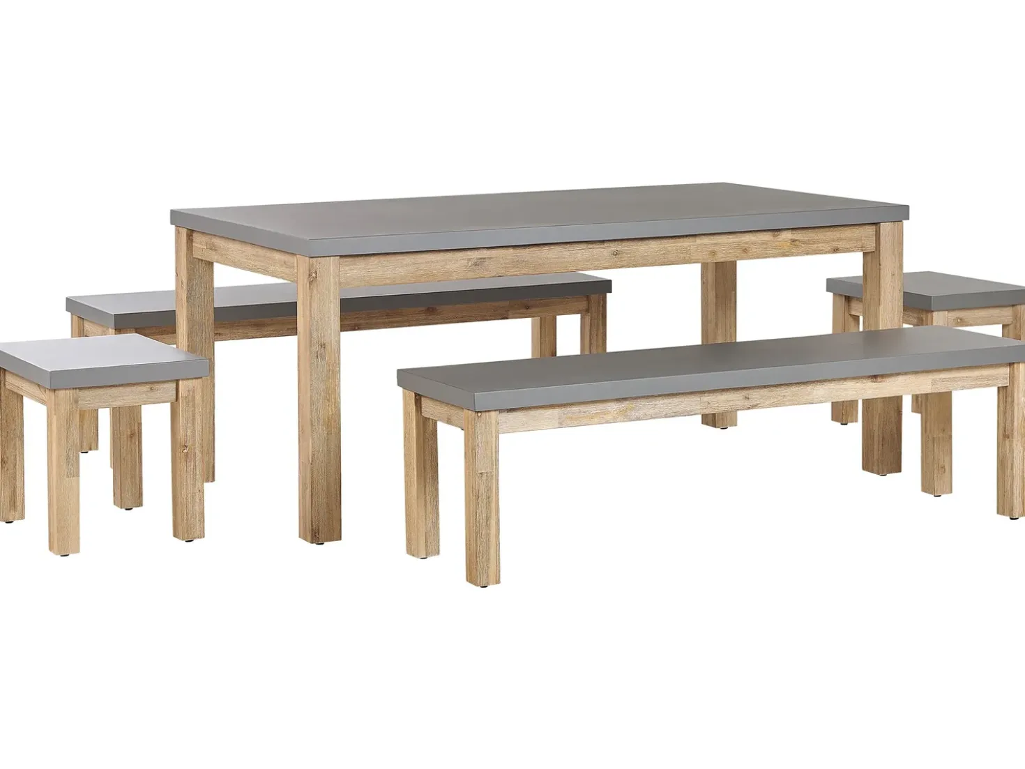 Set da pranzo da giardino con panche e sgabelli 8 posti OSTUNI Cemento Grigio