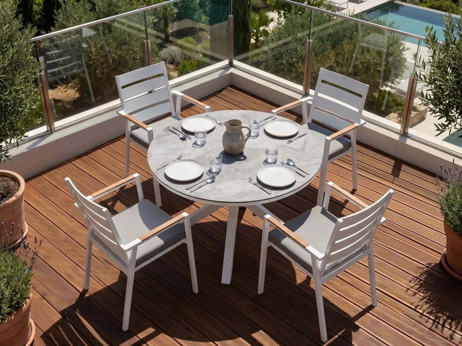 Set da pranzo da giardino 4 posti MALETTO/TAVIANO con cuscini Metallo Effetto marmo Grigio