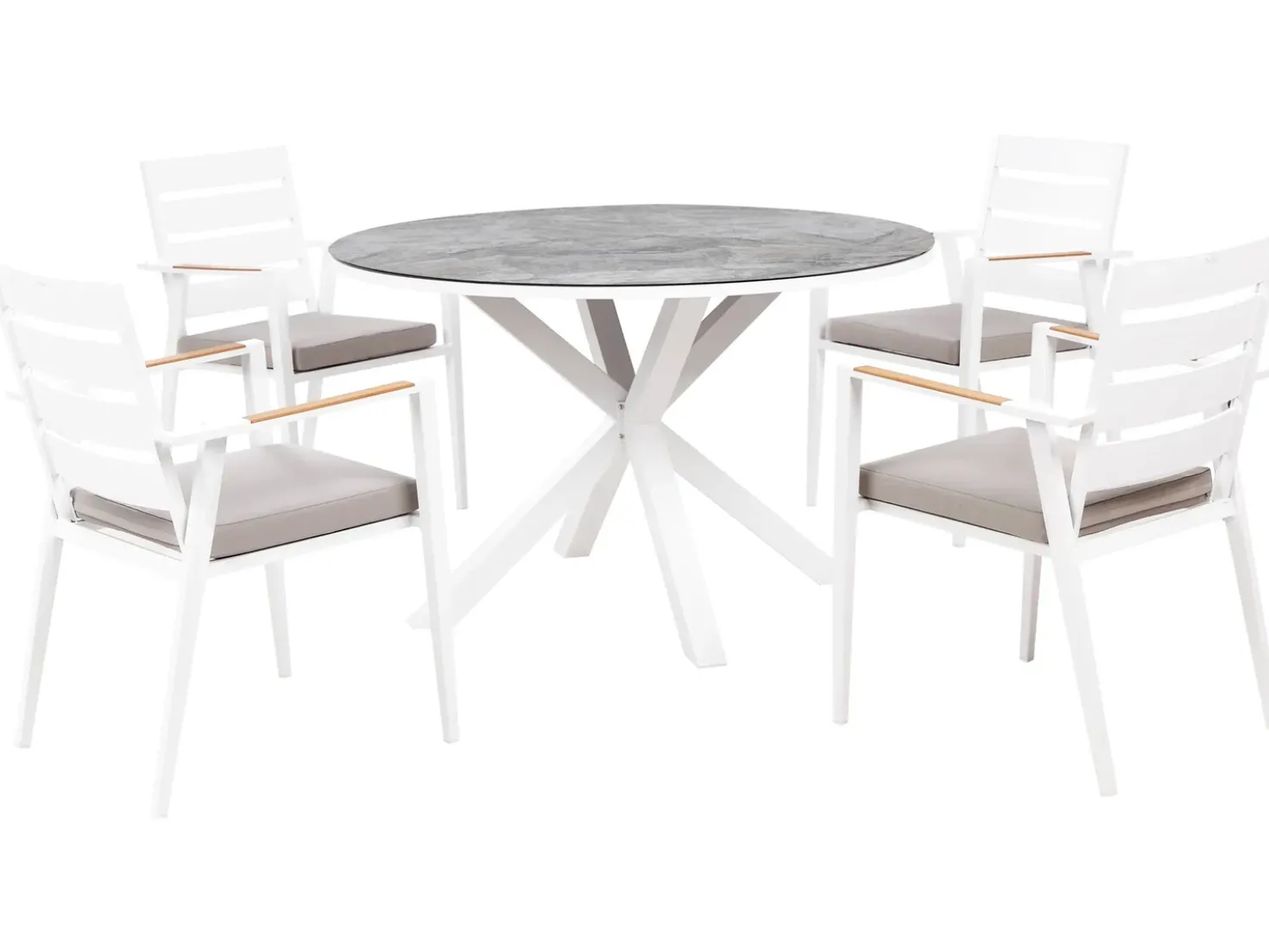 Set da pranzo da giardino 4 posti MALETTO/TAVIANO con cuscini Metallo Effetto marmo Grigio