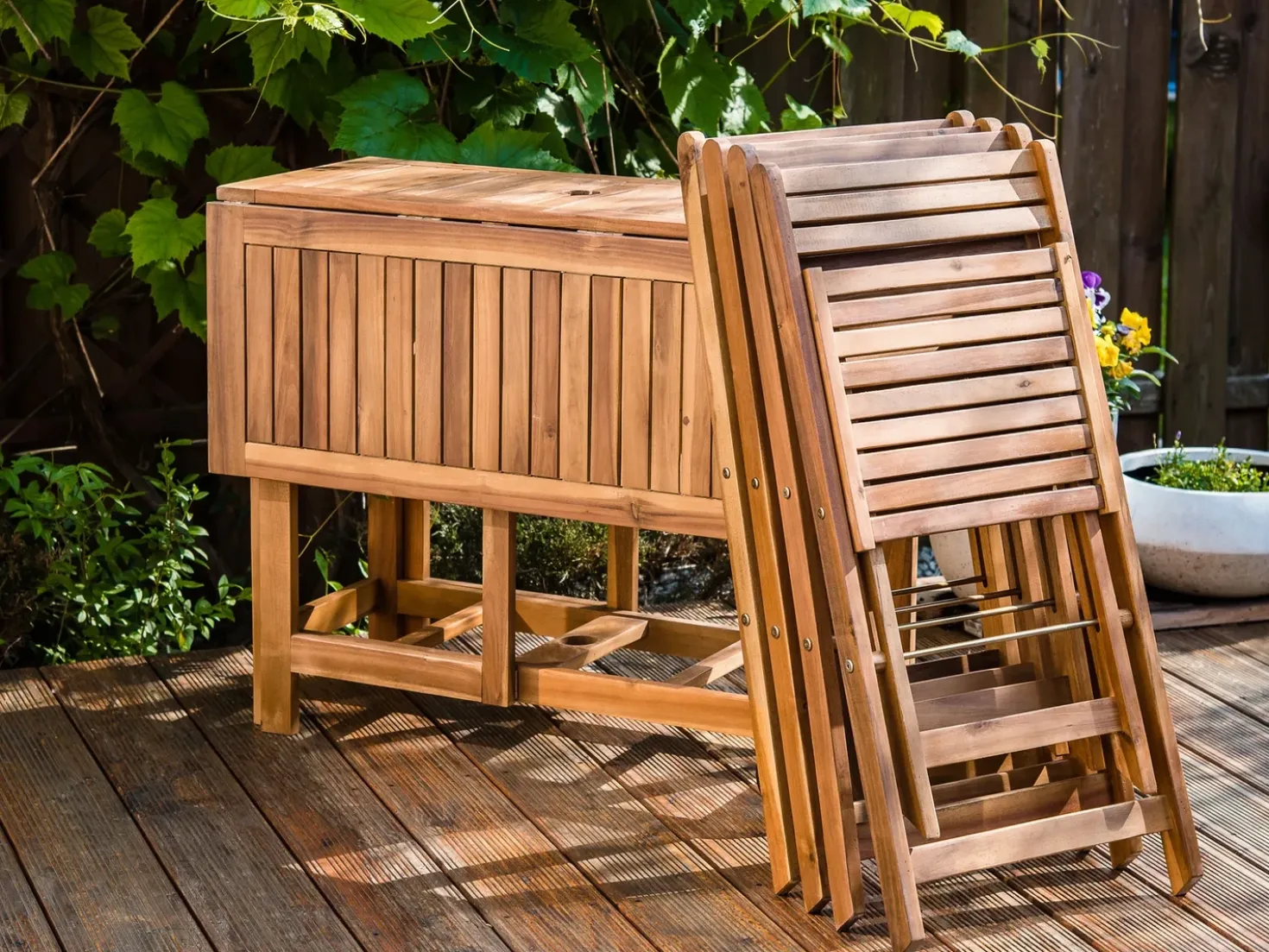 Set da pranzo da giardino 4 posti FRASSINE con Ombrellone (12 opzioni) Legno d'acacia Naturale