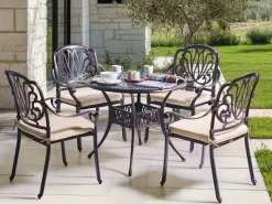Set da pranzo da giardino 4 posti ANCONA con cuscini Metallo Marrone scuro