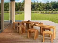 Set da pranzo da giardino con panche e sgabelli 6 posti BELLANO Legno d'acacia Marrone