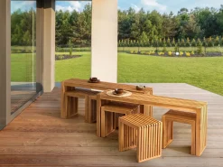 Set da pranzo da giardino con panche e sgabelli 6 posti BELLANO Legno d'acacia Marrone
