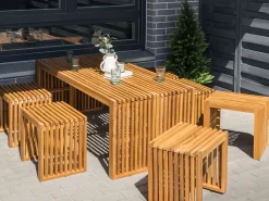 Set da pranzo da giardino con panche e sgabelli 6 posti BELLANO Legno d'acacia Marrone