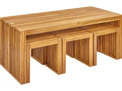Set da pranzo da giardino con panche e sgabelli 6 posti BELLANO Legno d'acacia Marrone