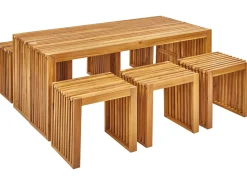Set da pranzo da giardino con panche e sgabelli 6 posti BELLANO Legno d'acacia Marrone