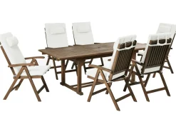 Set da pranzo da giardino 6 posti AMANTEA PREMIUM Legno d'acacia Bianco sporco