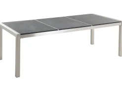 Set da pranzo da giardino 8 posti GROSSETO Piastra tripla Granito fiammato Nero/Beige