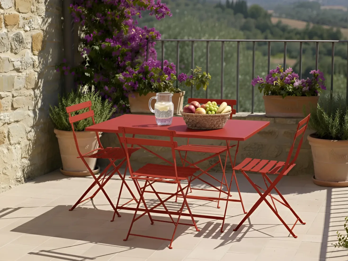 Set da pranzo da giardino 4 posti FIORI Metallo Rosso