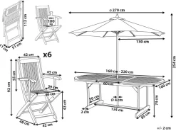 Set da pranzo da giardino 6 posti MAUI II con Ombrellone (12 opzioni) Legno d'acacia Marrone chiaro