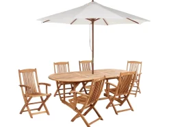Set da pranzo da giardino 6 posti MAUI II con Ombrellone (12 opzioni) Legno d'acacia Marrone chiaro