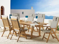 Set da pranzo da giardino 6 posti JAVA con cuscini Legno d'acacia Tortora
