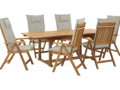 Set da pranzo da giardino 6 posti JAVA con cuscini Legno d'acacia Tortora