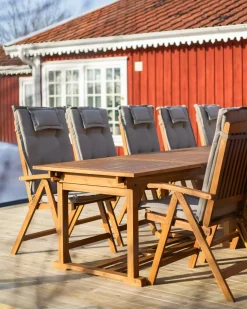 Set da pranzo da giardino 6 posti JAVA con cuscini Legno d'acacia Tortora