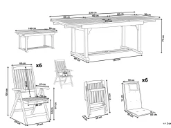 Set da pranzo da giardino 6 posti JAVA con cuscini Legno d'acacia Grigio grafite