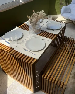Set da pranzo da giardino con panche 4 posti BELLANO Legno d'acacia Marrone