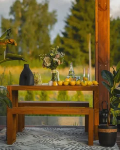 Set da pranzo da giardino con panche 4 posti BELLANO Legno d'acacia Marrone