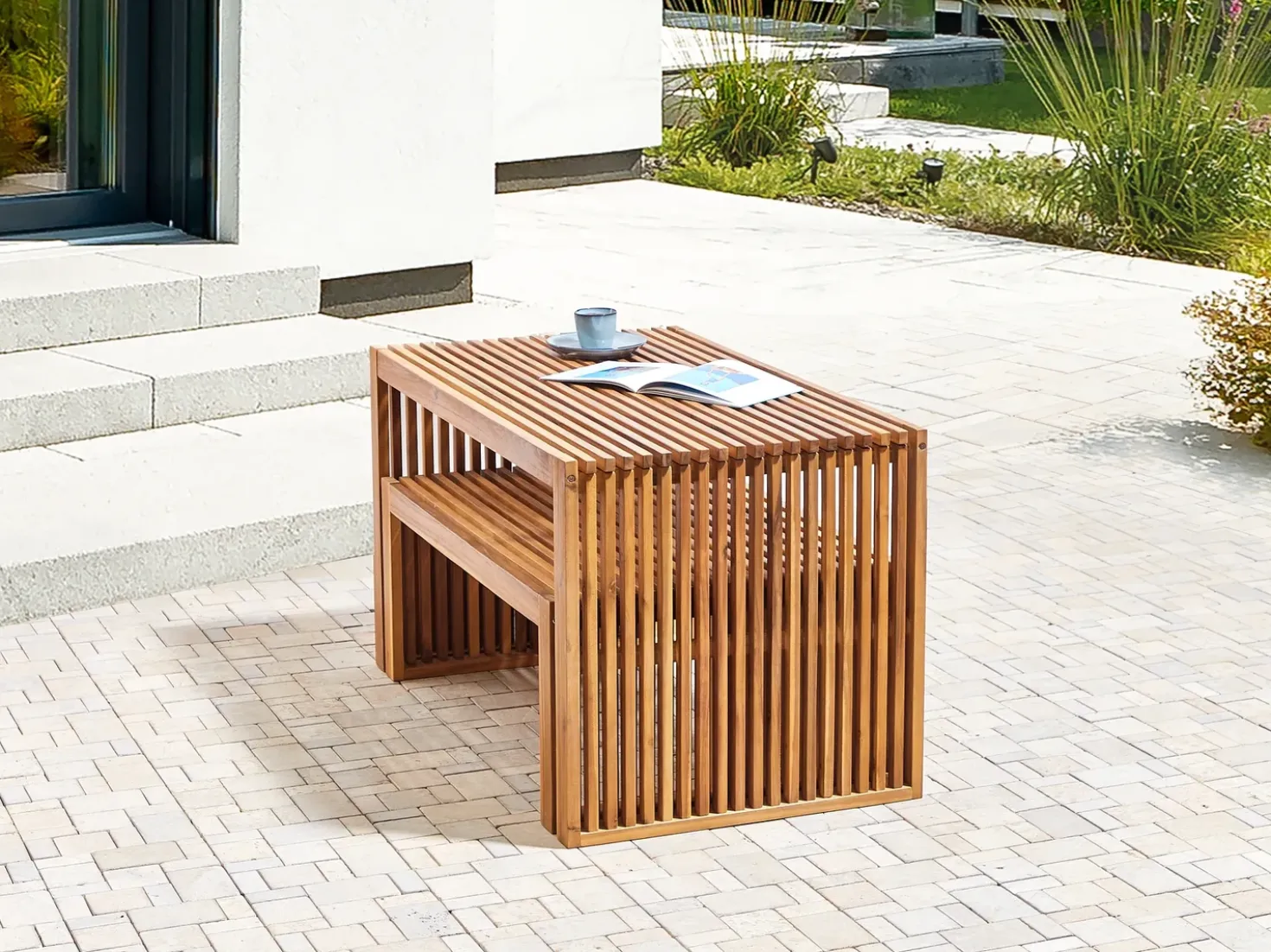 Set da pranzo da giardino con panche 4 posti BELLANO Legno d'acacia Marrone