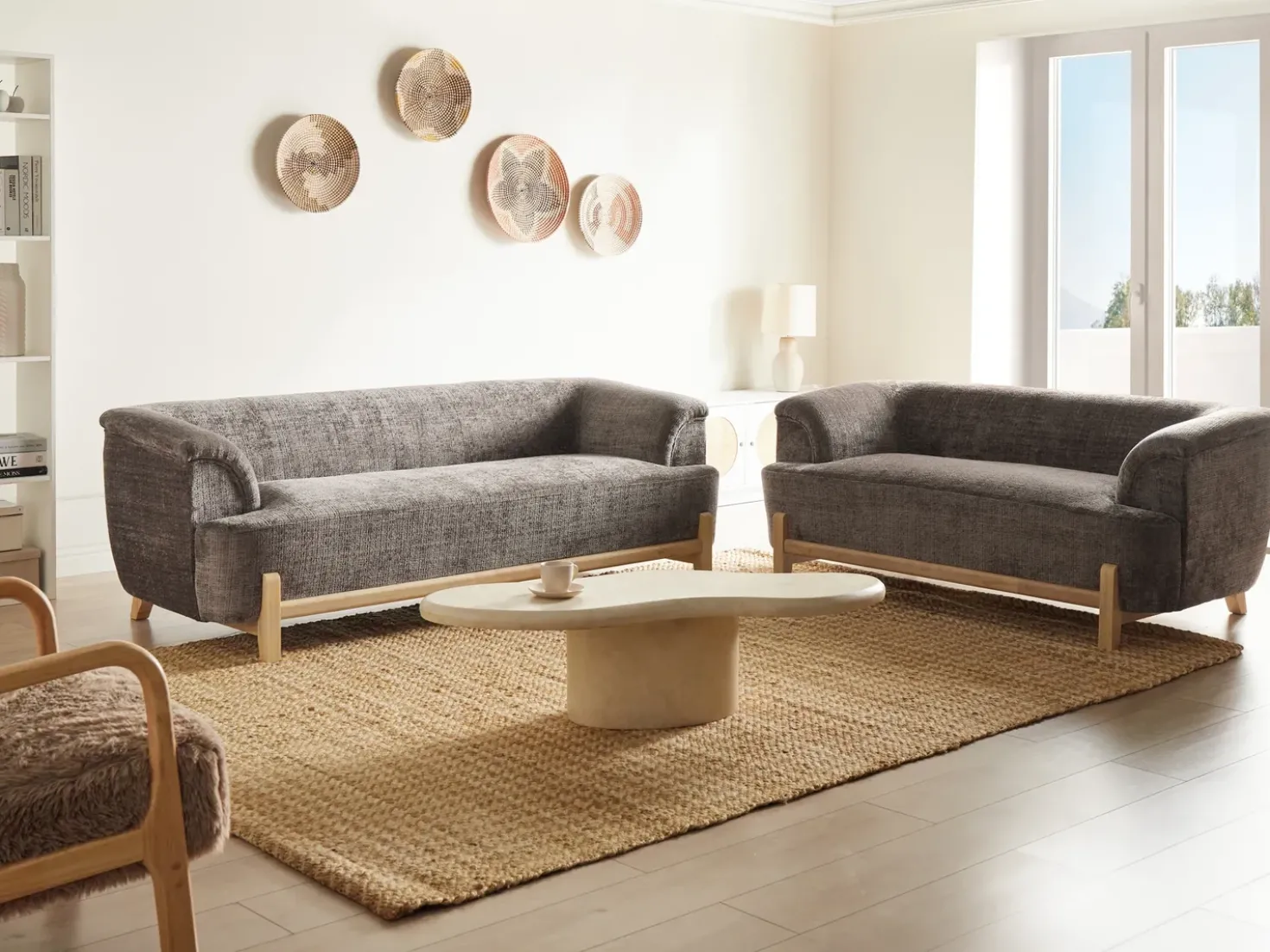 Set da salotto 5 posti ALNOR Ciniglia Marrone