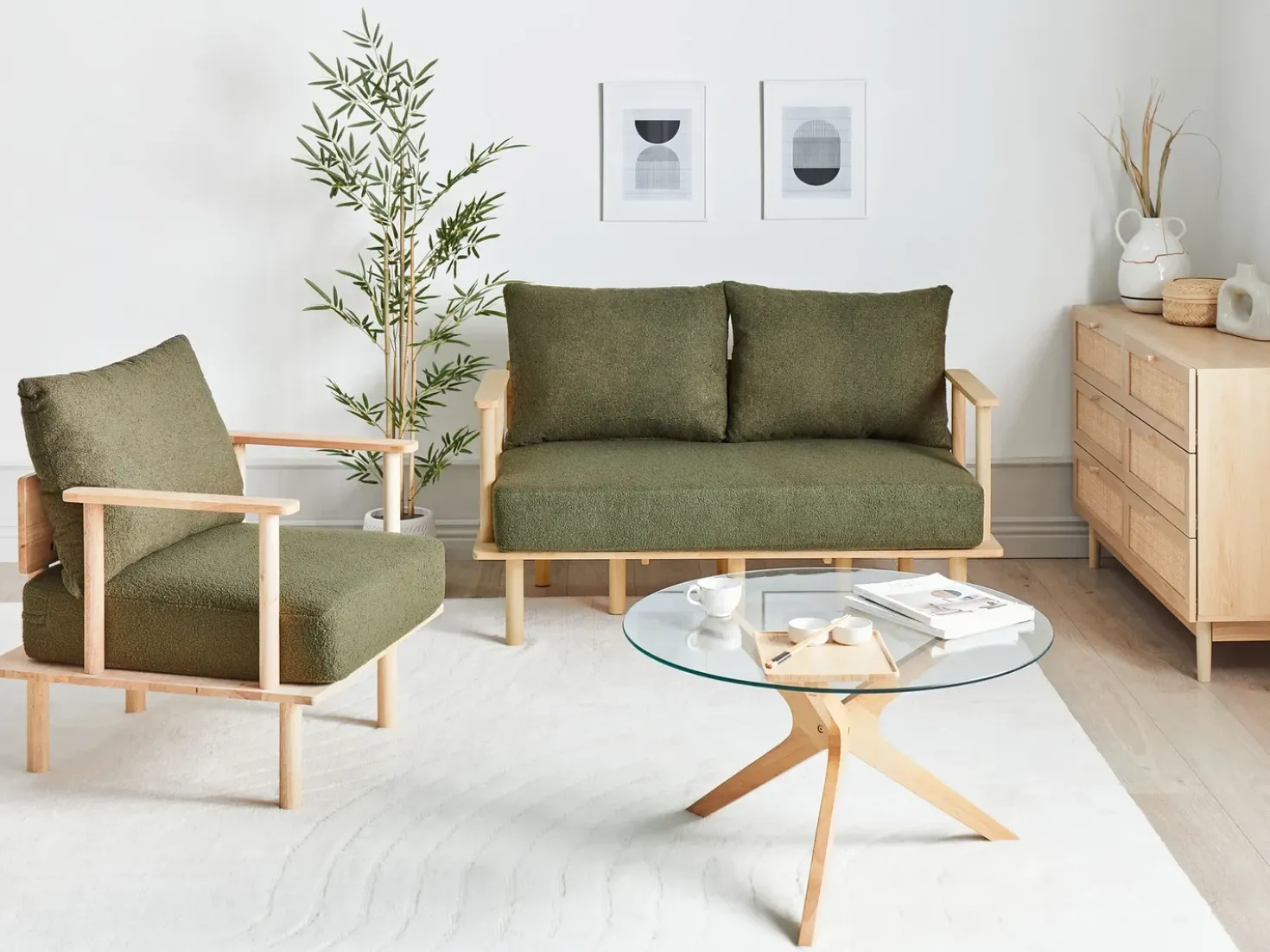 Set da salotto 3 posti ASKER Bouclé Verde scuro