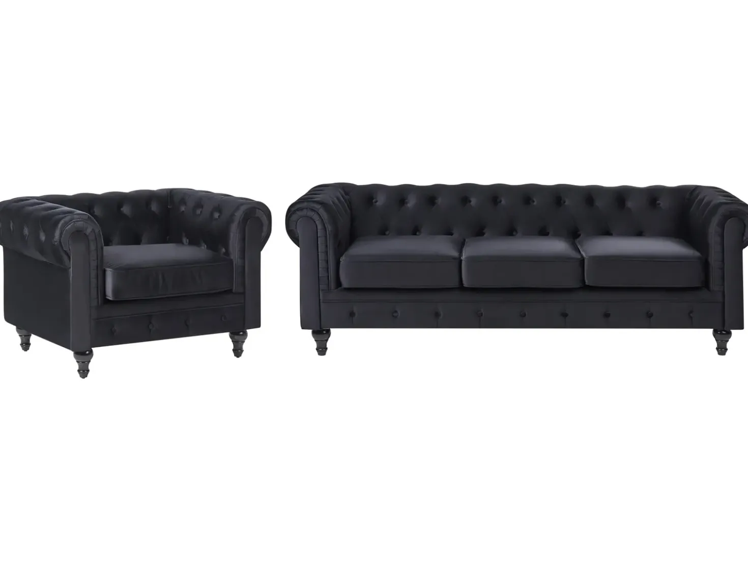 Set da salotto 4 posti CHESTERFIELD Velluto Nero