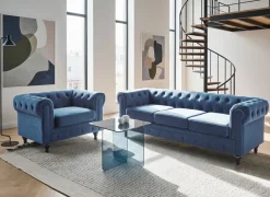 Set da salotto 4 posti CHESTERFIELD Velluto Blu marino
