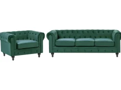 Set da salotto 4 posti CHESTERFIELD Velluto Verde smeraldo