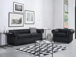 Set da salotto 4 posti CHESTERFIELD Pelle naturale Nero