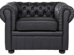 Set da salotto 4 posti CHESTERFIELD Pelle naturale Nero