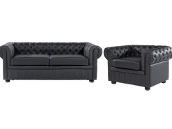 Set da salotto 4 posti CHESTERFIELD Pelle naturale Nero