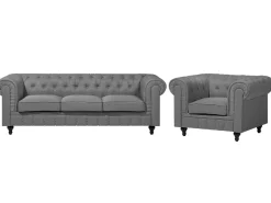 Set da salotto 4 posti CHESTERFIELD Tessuto Grigio chiaro