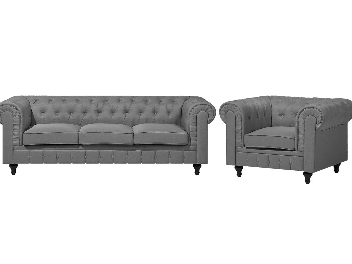 Set da salotto 4 posti CHESTERFIELD Tessuto Grigio chiaro