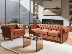 Set da salotto 4 posti CHESTERFIELD Velluto Marrone dorato