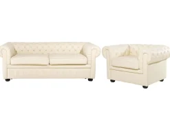 Set da salotto 4 posti CHESTERFIELD Pelle naturale Beige chiaro