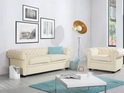 Set da salotto 4 posti CHESTERFIELD Pelle naturale Beige chiaro