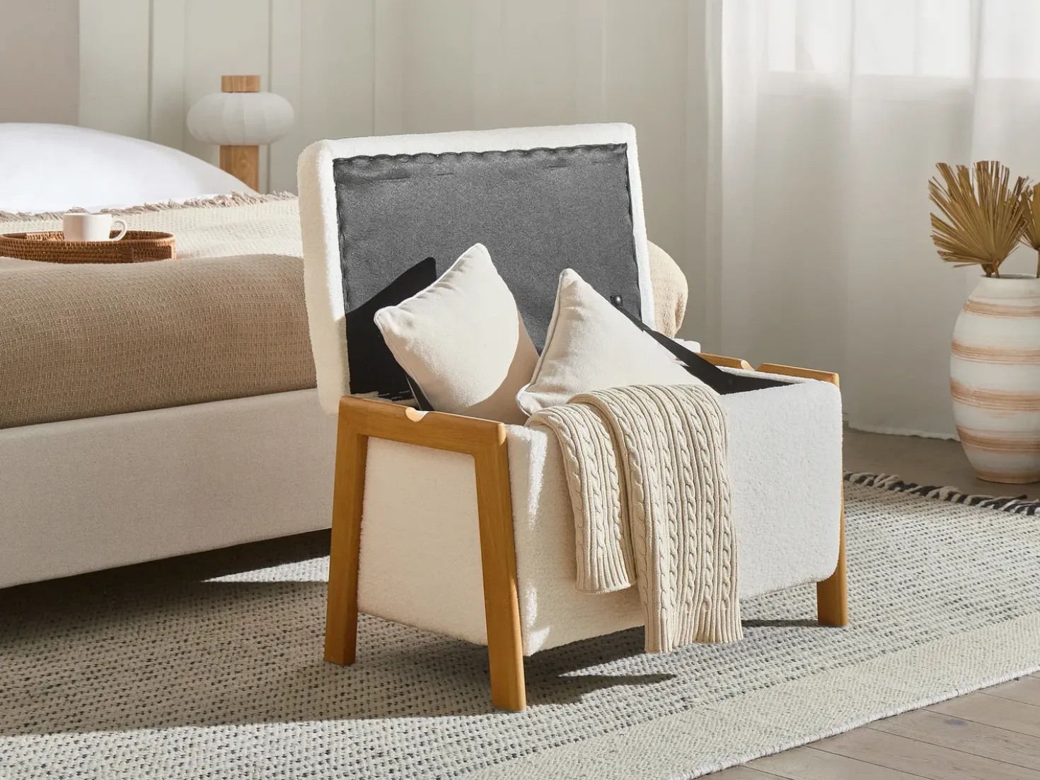 Set da salotto 3 posti EDLAND Bouclé Bianco con Panca