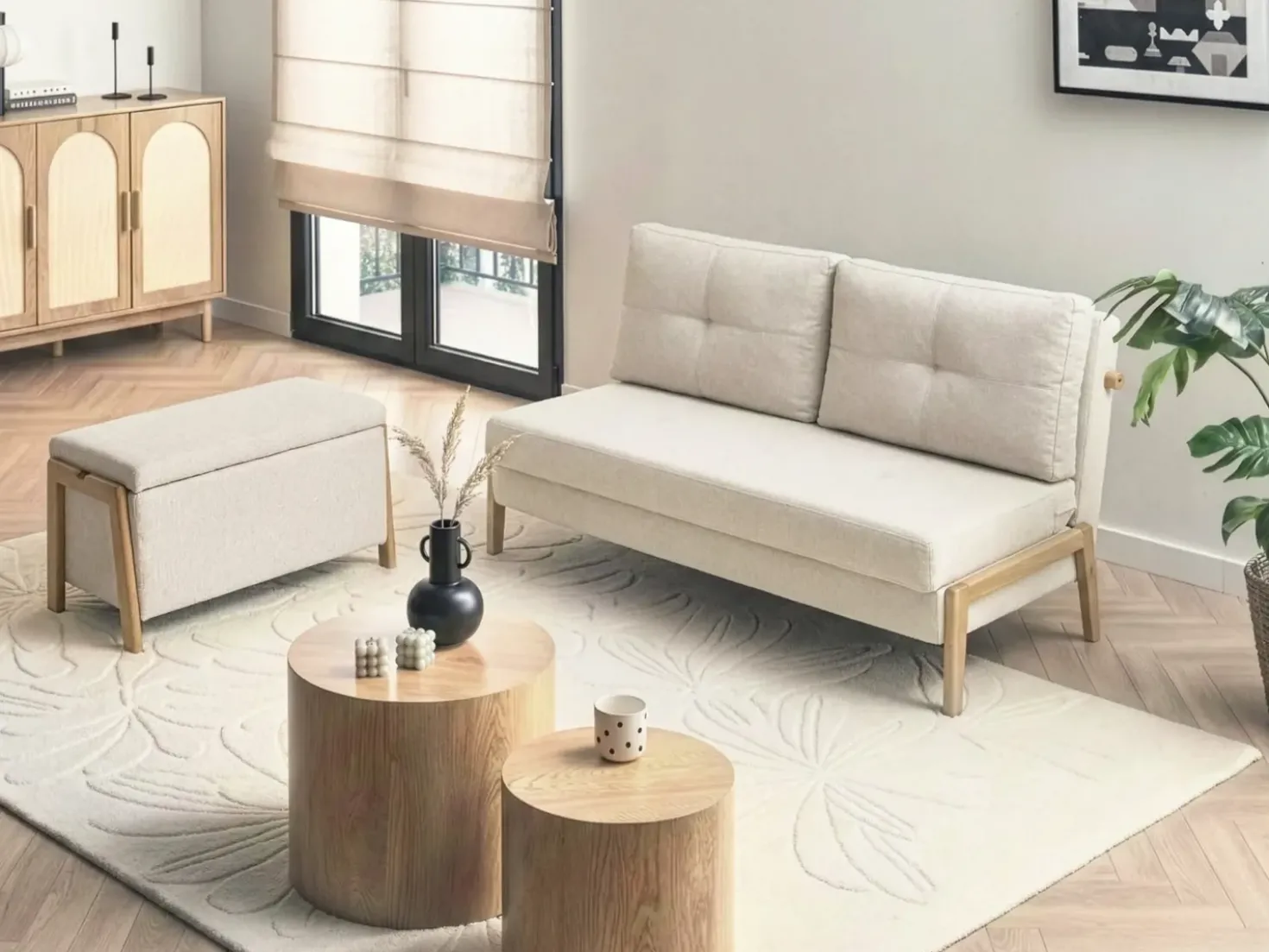 Set da salotto 3 posti EDLAND Tessuto Beige chiaro con Panca
