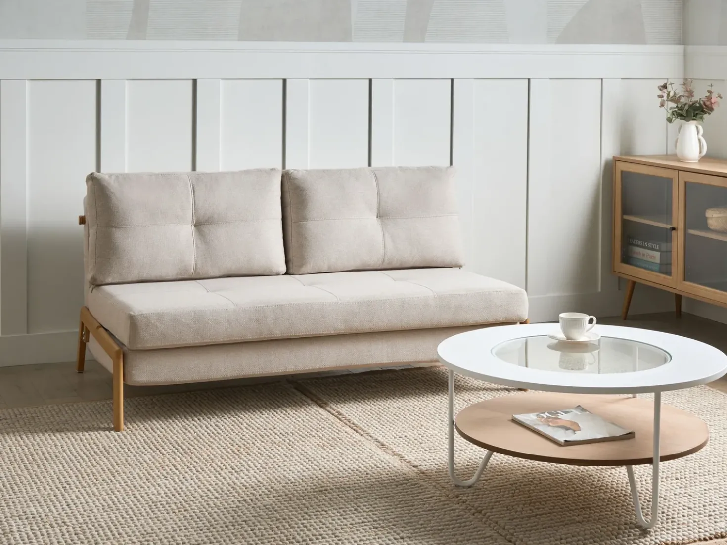 Set da salotto 3 posti EDLAND Tessuto Beige chiaro con Panca