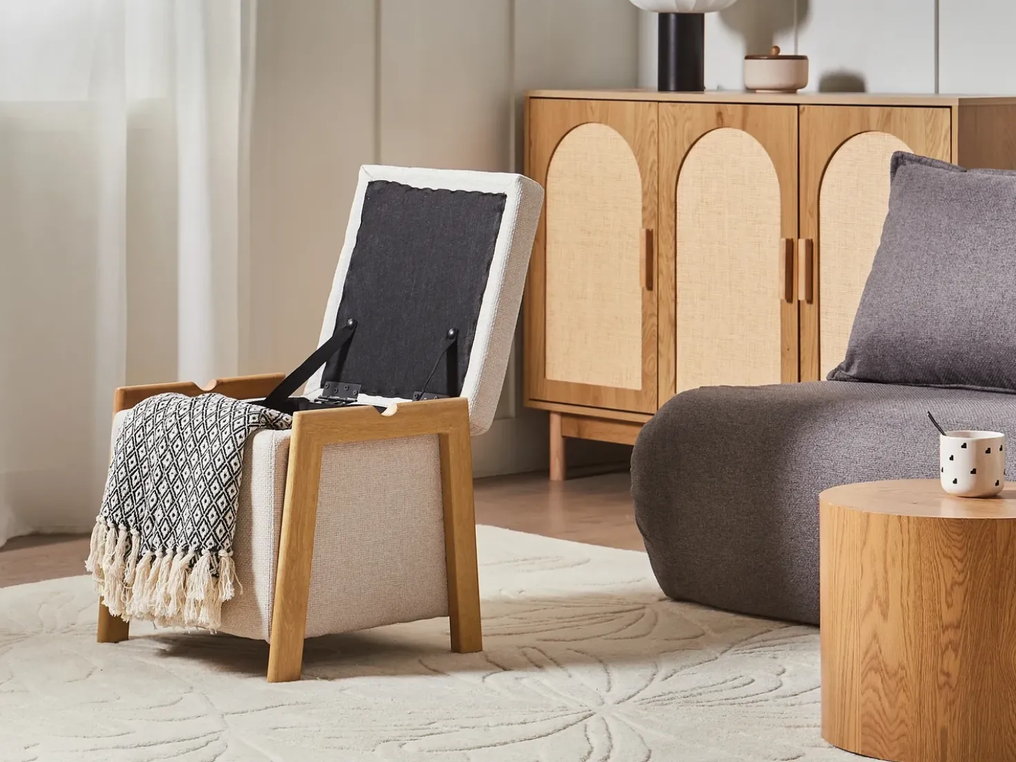Set da salotto 3 posti EDLAND Tessuto Beige chiaro con Pouf
