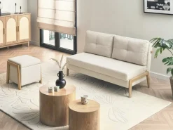 Set da salotto 3 posti EDLAND Tessuto Beige chiaro con Pouf