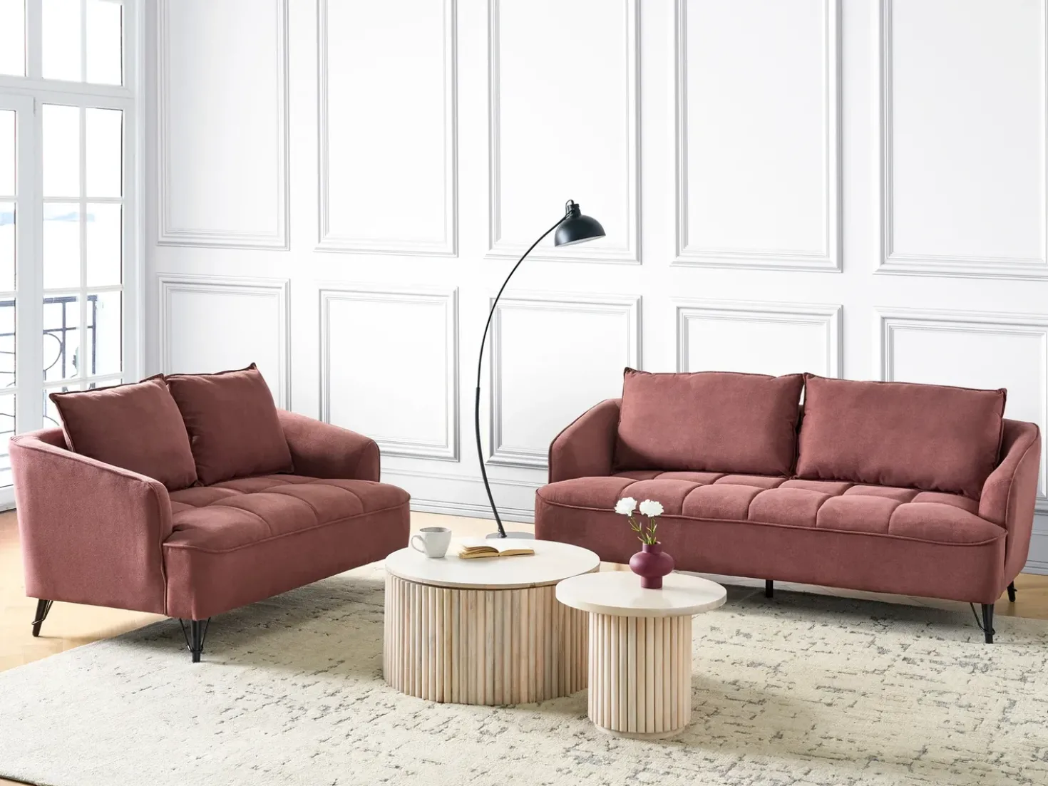 Set da salotto 5 posti HOBRO Tessuto Bordeaux